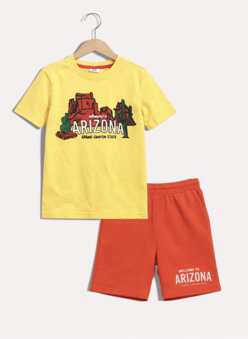 victor and jane Boys Arizona Graphic T-Shirt & Rust Orange Shorts Set - Image 4
